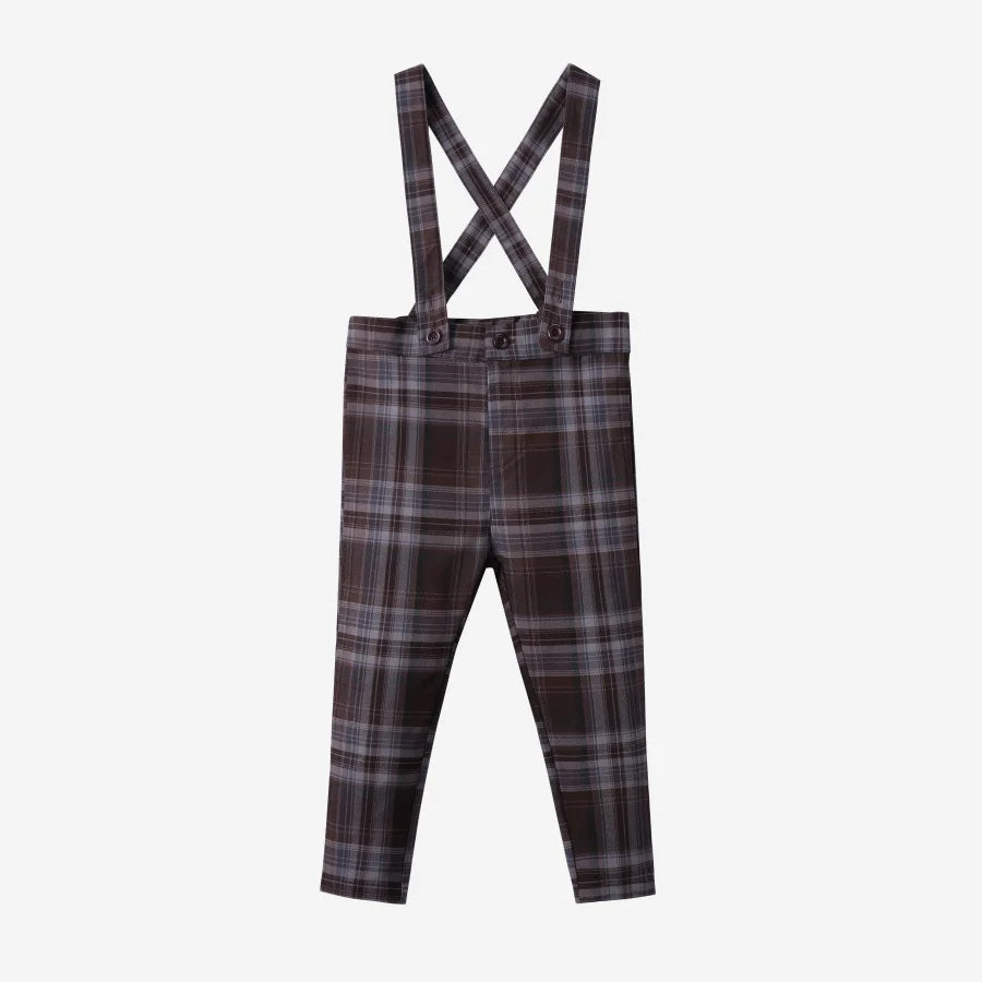Braun kariertes Familientraktat-Kleid & Geschwister-Outfits mit Stickerei