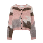 Women's Cardigan Vintage Print Knit O-Neck Full-Sleeve Single-Breasted A-Line Sweater