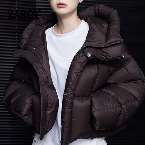 Women's Cropped Hooded Puffer Jacket with Pockets