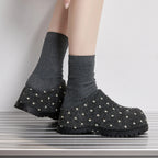 Damen Polka Dot Mule Hausschuhe Dicke Plattform Slip-On Offene Schuhe