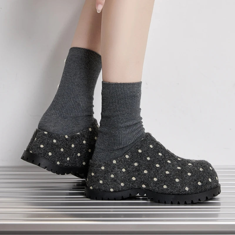 Damen Polka Dot Mule Hausschuhe Dicke Plattform Slip-On Offene Schuhe