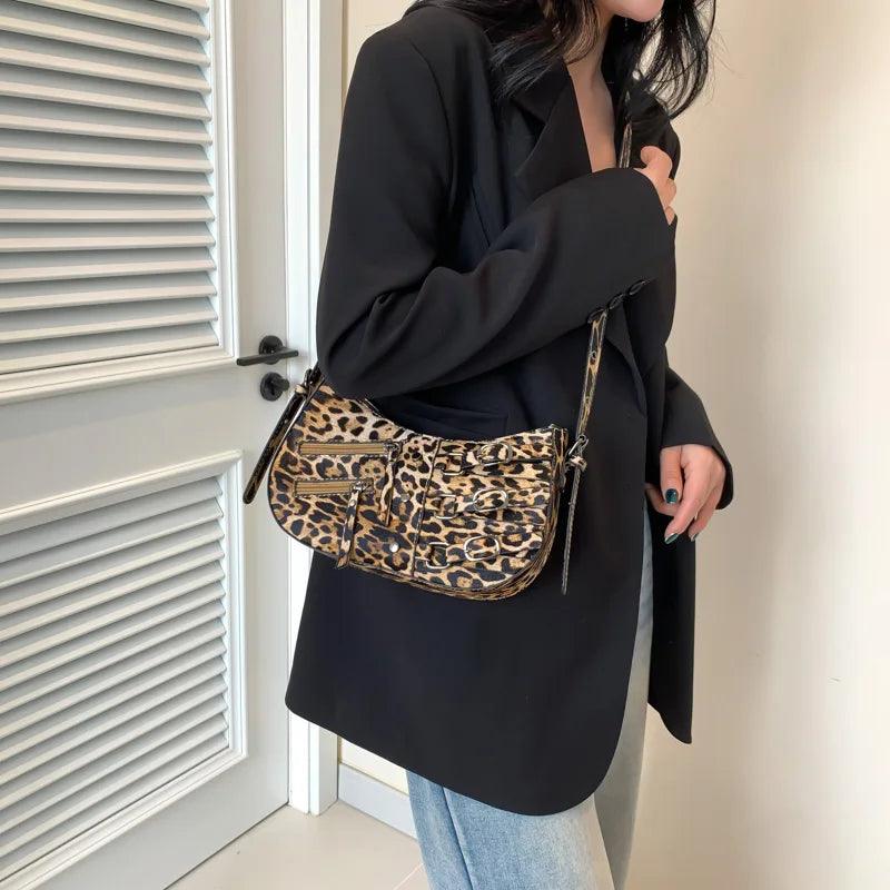 Leopard Leather Shoulder Bags Women Small Zipper Belt Zip Buckle Style Underarm