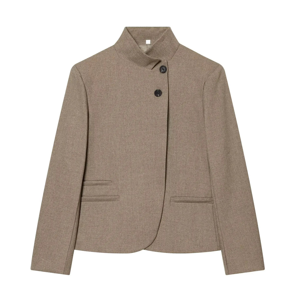 Women's Autumn Blazers Jackets 2026 High Neck Double Button Fashion Elegant Blazers