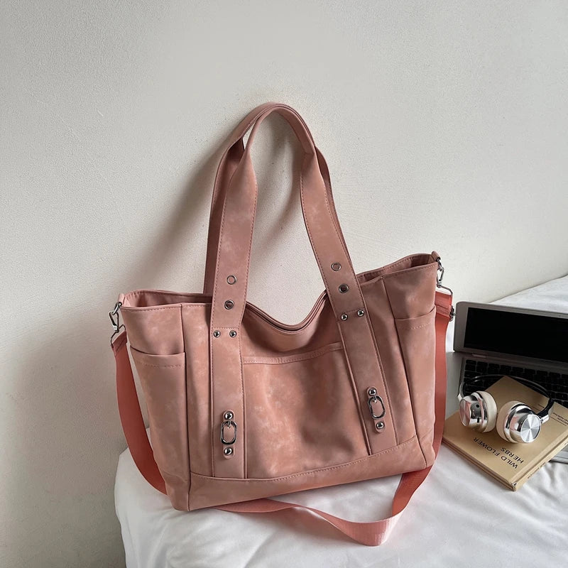 Women's Large Capacity PU Leather Crossbody Bag – Casual Punk Style Shoulder Handbag