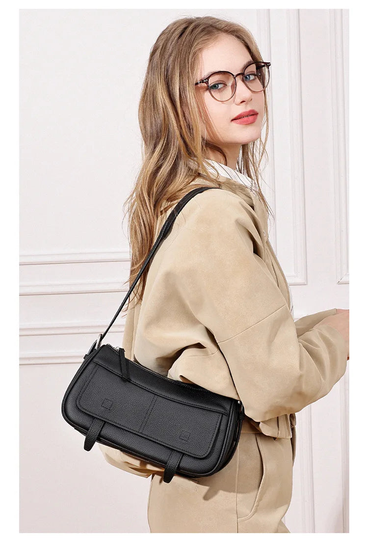 Women's Vintage Genuine Leather Crossbody Bag – Soft Cowhide Bowling Shoulder Bag