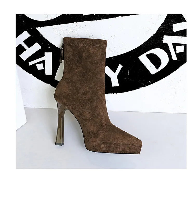 Women’s Suede Ankle Boots – Pointed Toe Platform Stiletto