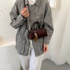 Women's Small Boston-Style PU Crossbody Bag with Zipper