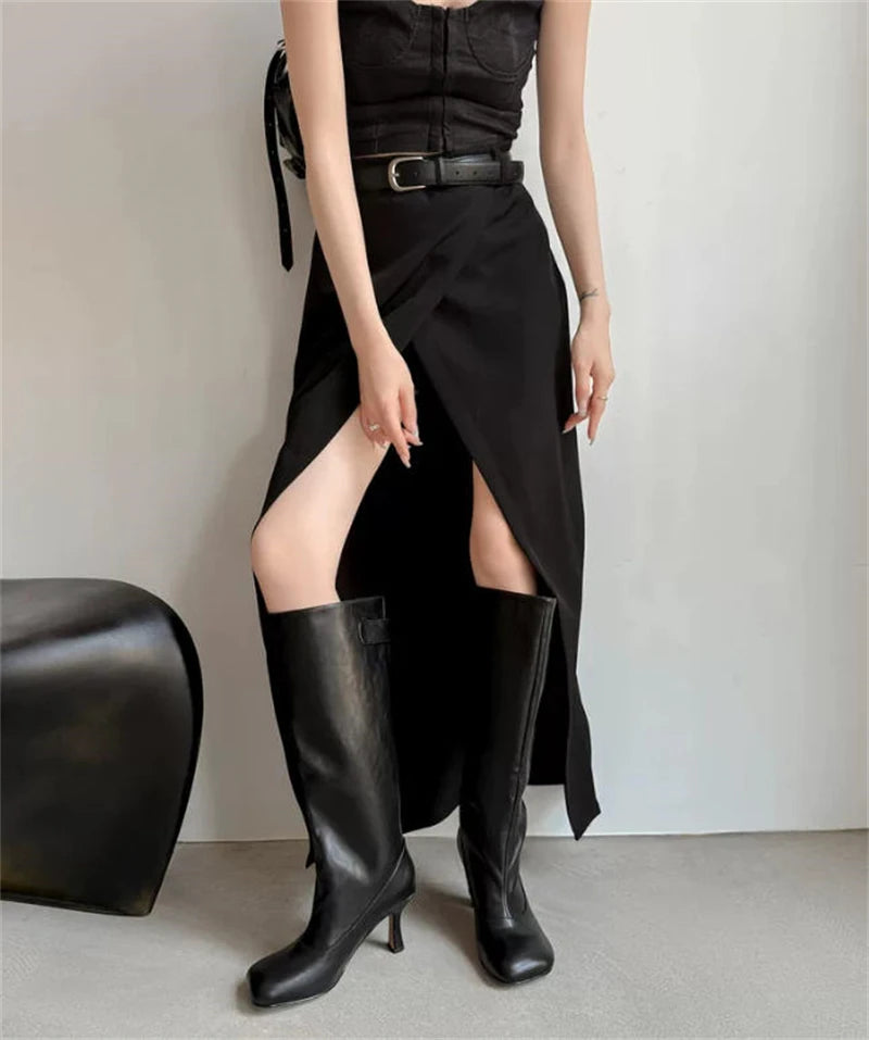 Women's Square Toe Knee-High Boots with Slim Heels
