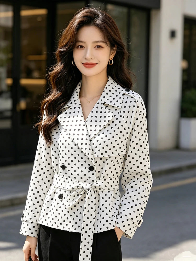 Women’s Polka Dot Double-Breasted Trench Coat