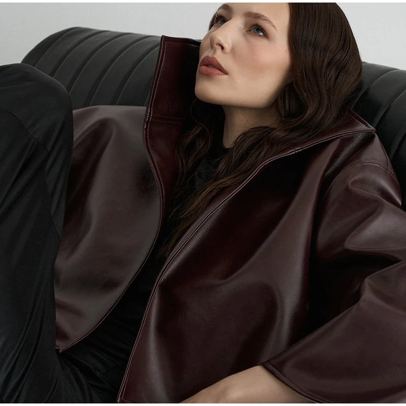 Women's Jacket Polyester Solid Stand Collar Open-Front Loose Full-Sleeve Casual Spring Autumn Outerwear