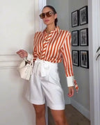 Women's Shirt 2026 Fashion Bow-tie Striped Top Long Sleeve Elegance Chic Daily