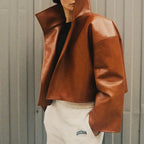 Women's Jacket Polyester Solid Stand Collar Open-Front Loose Full-Sleeve Casual Spring Autumn Outerwear