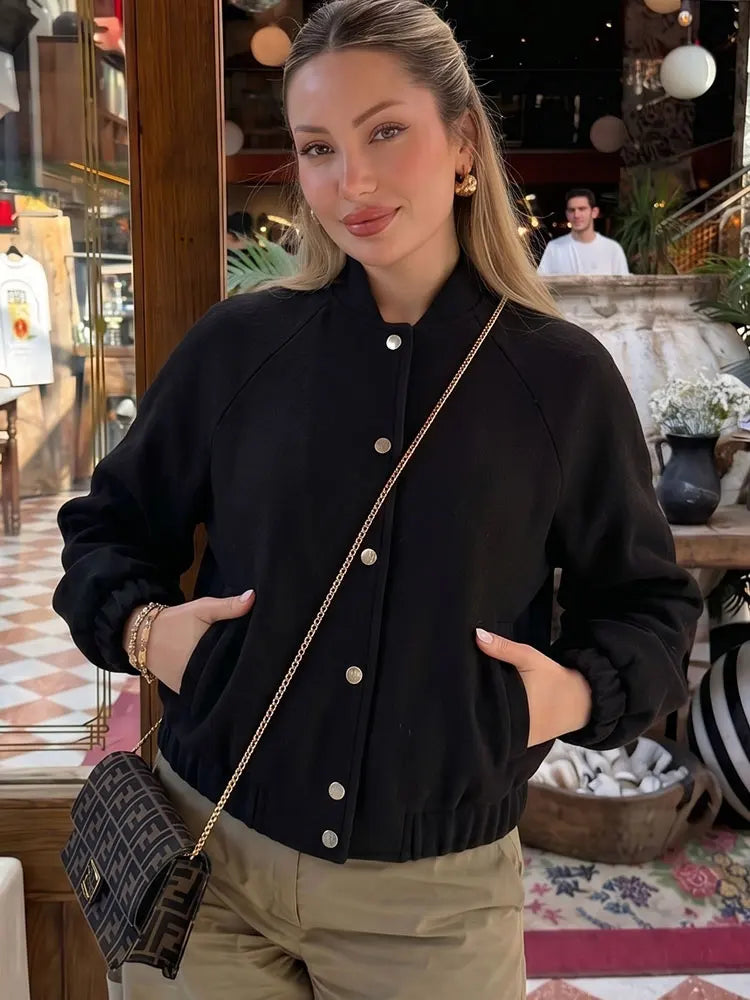Womens Coat Vintage Solid Stand Collar Office Outwear Casual Trendy Long Sleeve Single Breasted Jacket