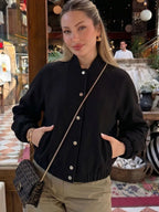 Womens Coat Vintage Solid Stand Collar Office Outwear Casual Trendy Long Sleeve Single Breasted Jacket