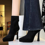 Women’s Suede Ankle Boots – Pointed Toe Platform Stiletto