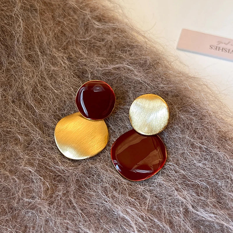 Women's Wine Red Enamel & Gold-Tone Drop Earrings