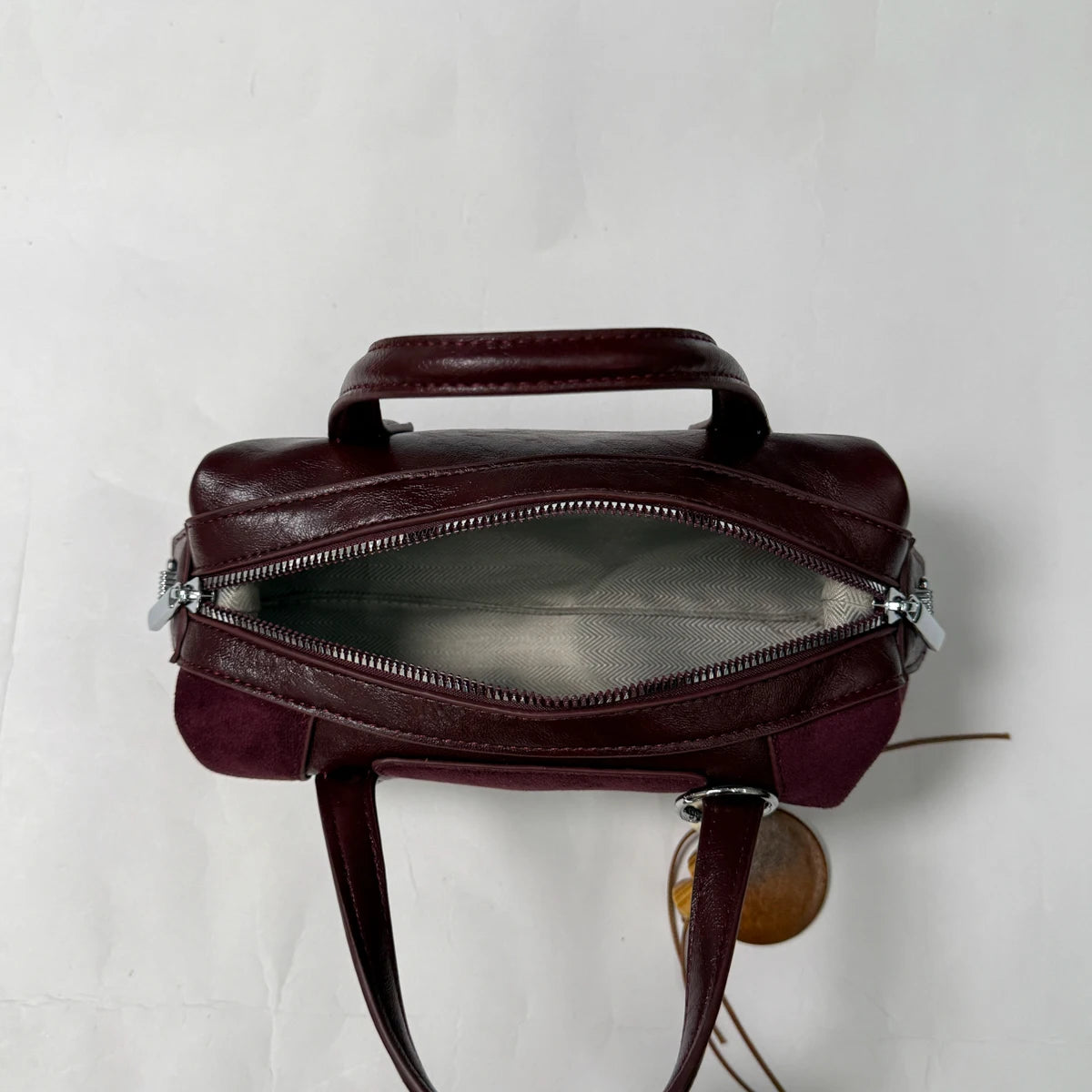 Women's Small Boston-Style PU Crossbody Bag with Zipper