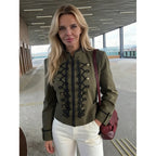Women's Jacket Vintage Solid Knot Button Single-Breasted Stand Collar Full-Sleeve Slim Short Outerwear Coat