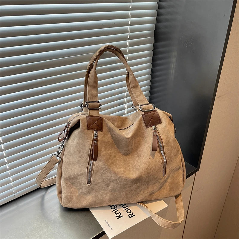 Women's Faux Leather Shoulder Bag with Zipper Closure
