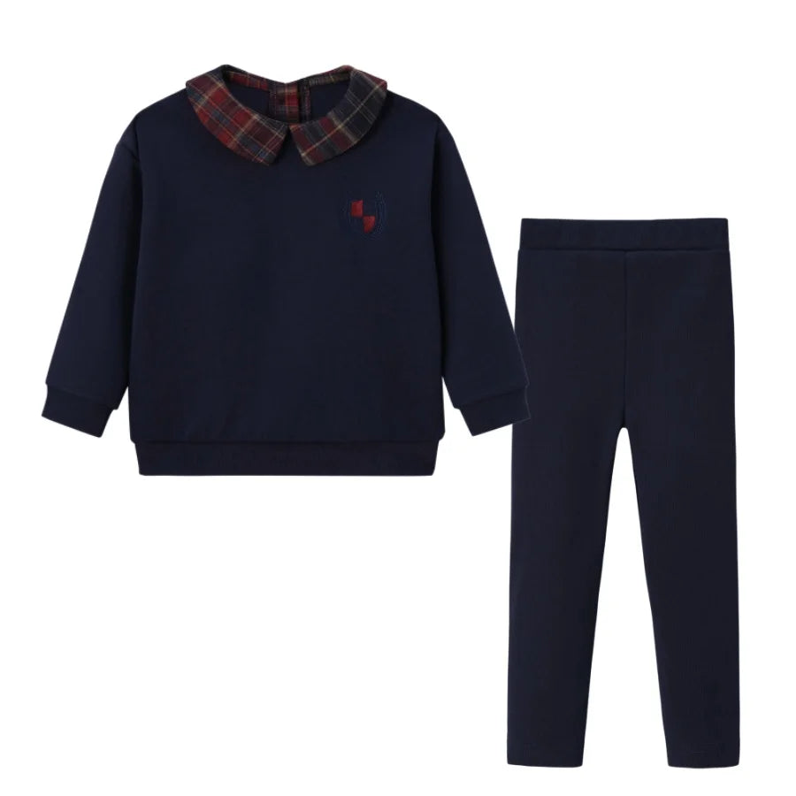 Vestido Varsity de Denim Azul Marinho para Crianças com Bordado