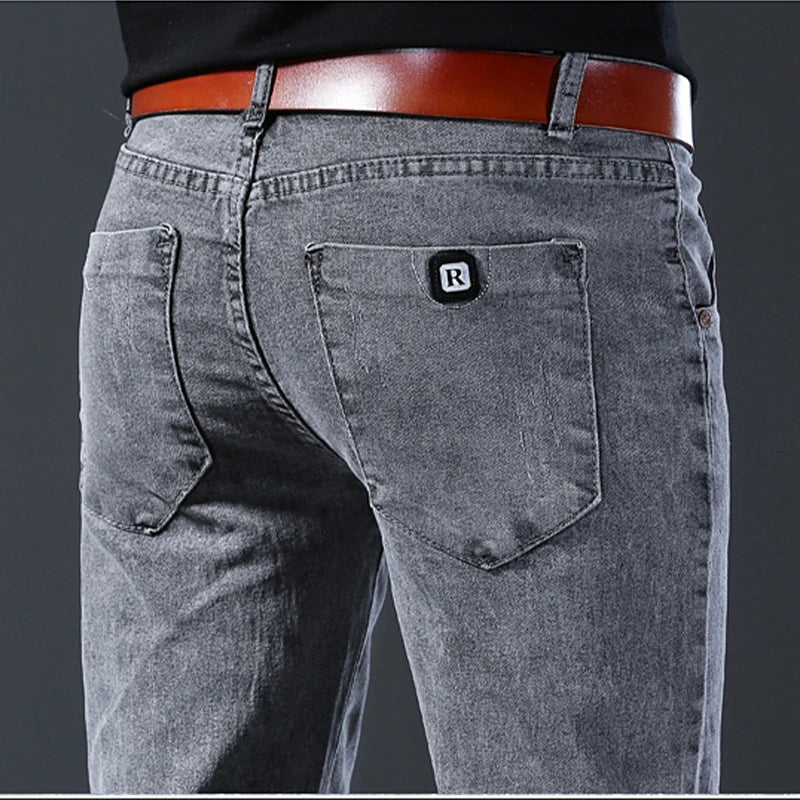 Men's Jeans Slim Fit High-Stretch Straight Leg Mid-Rise Gray Casual Denim Pants
