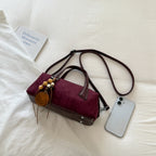 Women's Small Boston-Style PU Crossbody Bag with Zipper