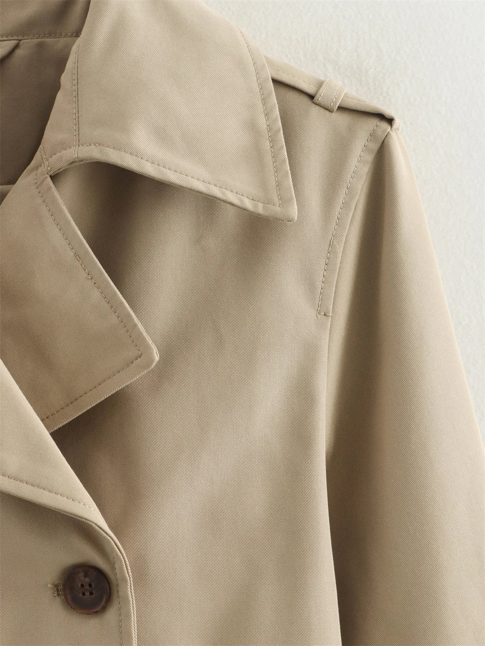 Women's Cropped Trench Coat Autumn Jacket Women Streetwear Double Breasted Long Sleeve