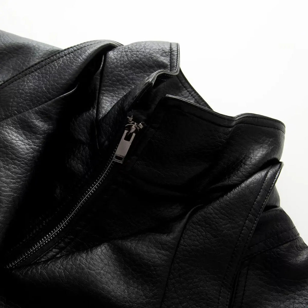 Women's Jacket Vintage PU Faux Leather Drawstring Double-Breasted Pleated Full-Sleeve Casual Coat
