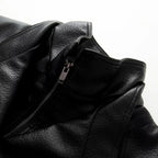 Women's Jacket Vintage PU Faux Leather Drawstring Double-Breasted Pleated Full-Sleeve Casual Coat