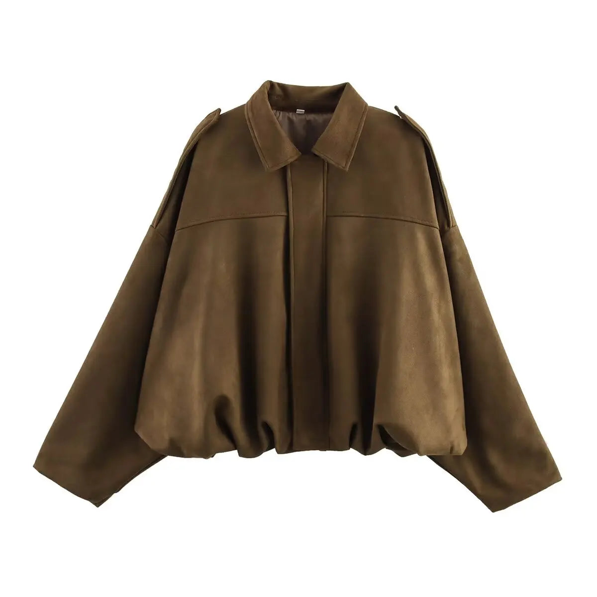 Women's Suede Textured Bomber Jacket Long Sleeve Lapel Collar Loose Coats Casual Outerwear