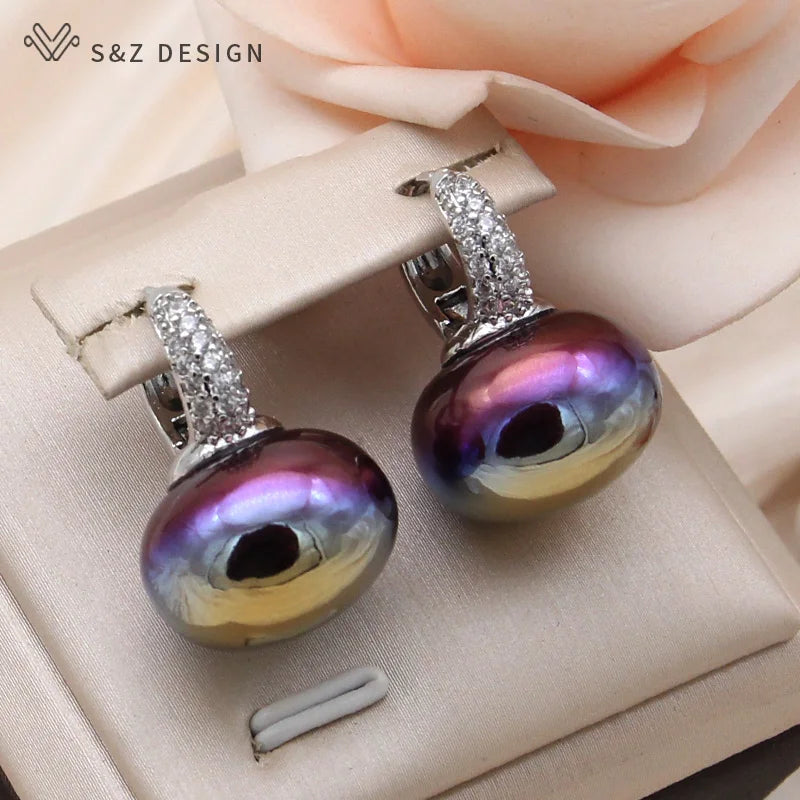 Women's Simulated Pearl Drop Earrings with Cubic Zirconia