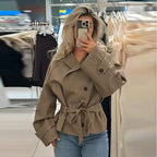 Women's Jacket Polyester Plaid Loose Stand Collar Full-Zip Full-Sleeve Casual Autumn Outerwear