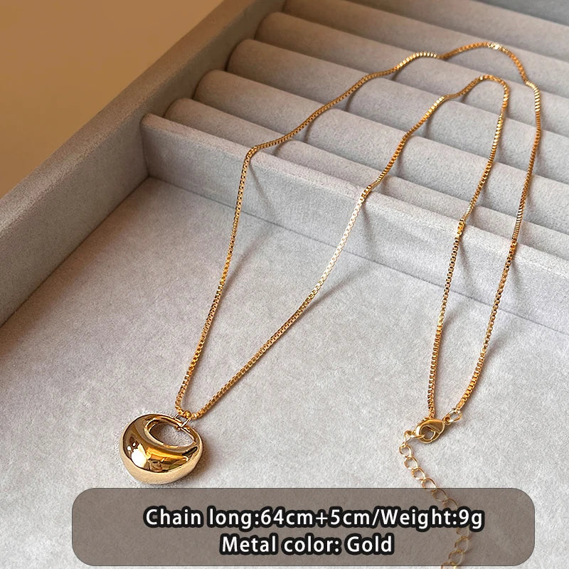 Women's Gold-Tone Circle Pendant Long Necklace