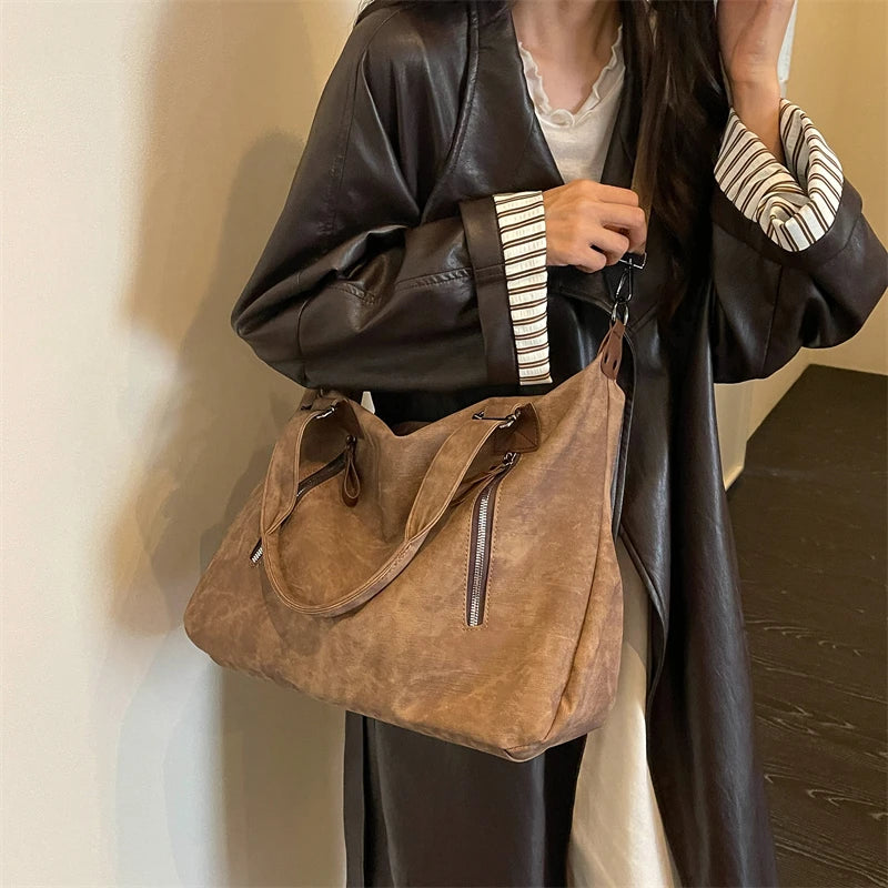 Women's Faux Leather Shoulder Bag with Zipper Closure