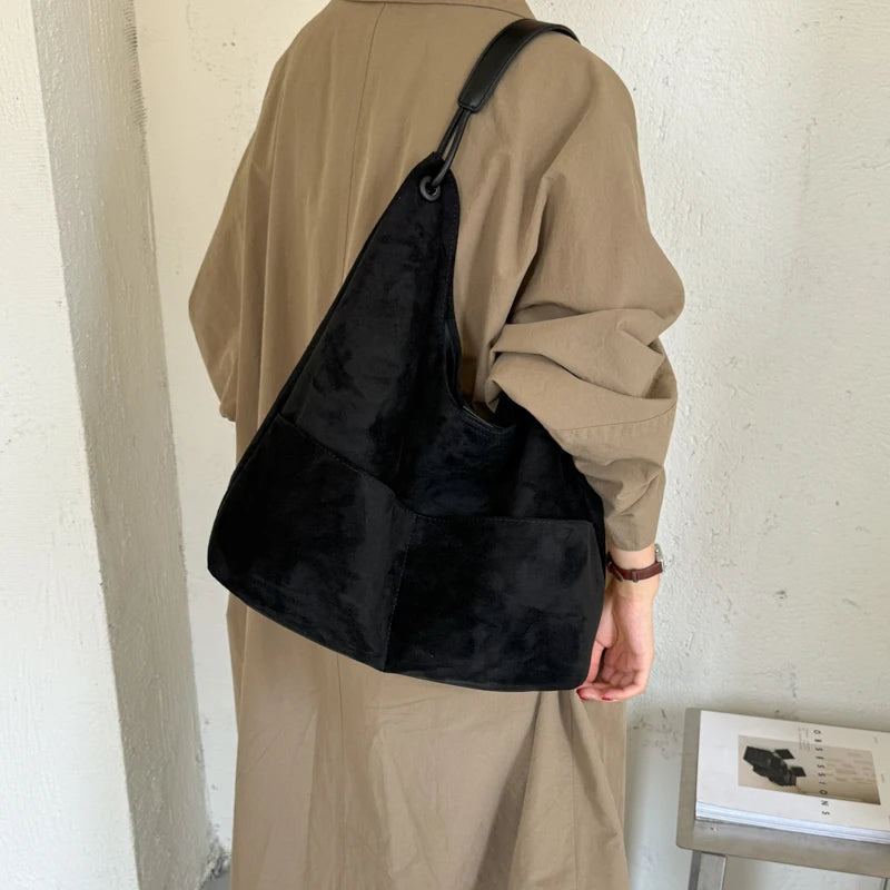 Women's Hobo Bag Vintage Large-Capacity Soft Faux-Suede Hasp Shoulder Bag with Phone Pocket