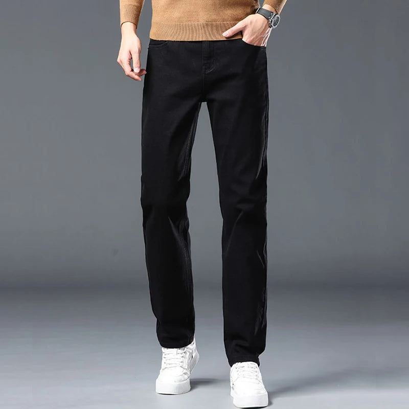 Men's Jeans Slim Straight Leg Mid-Rise Smart Casual Garment-Washed Denim Pants
