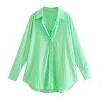 Camicia Oversize Donna con Bottoni - Top Casual Estivo a Maniche Lunghe