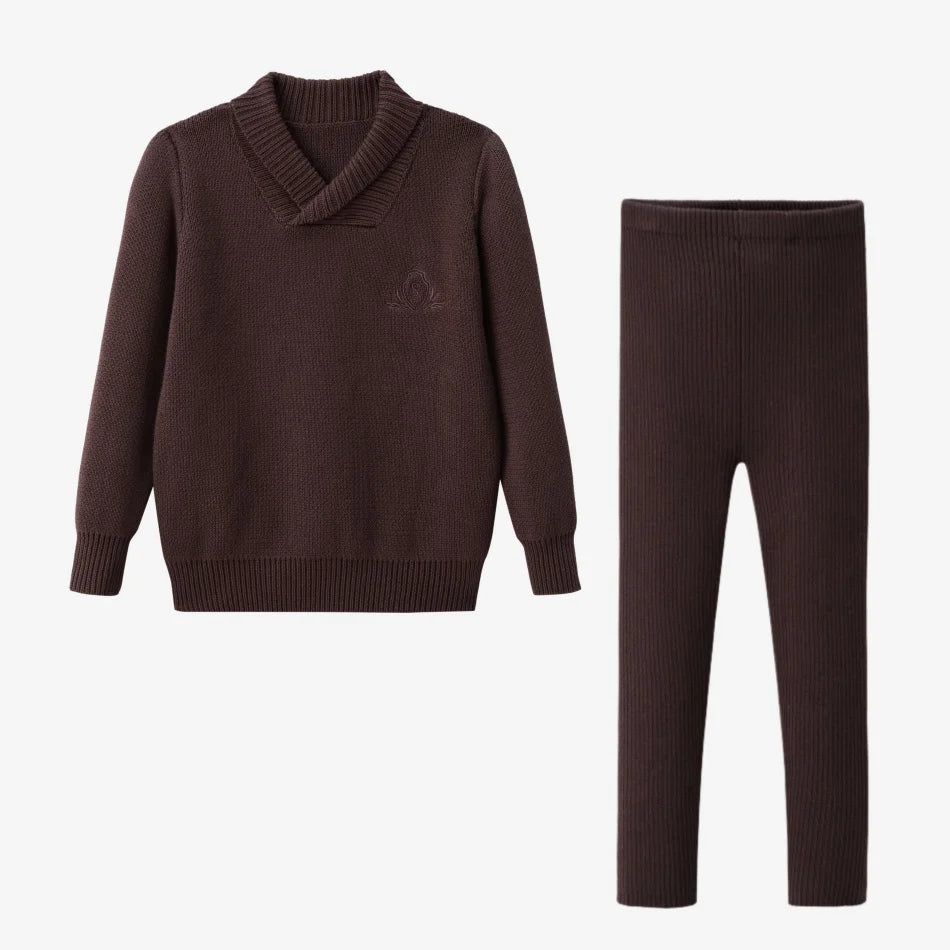 Braun kariertes Familientraktat-Kleid & Geschwister-Outfits mit Stickerei