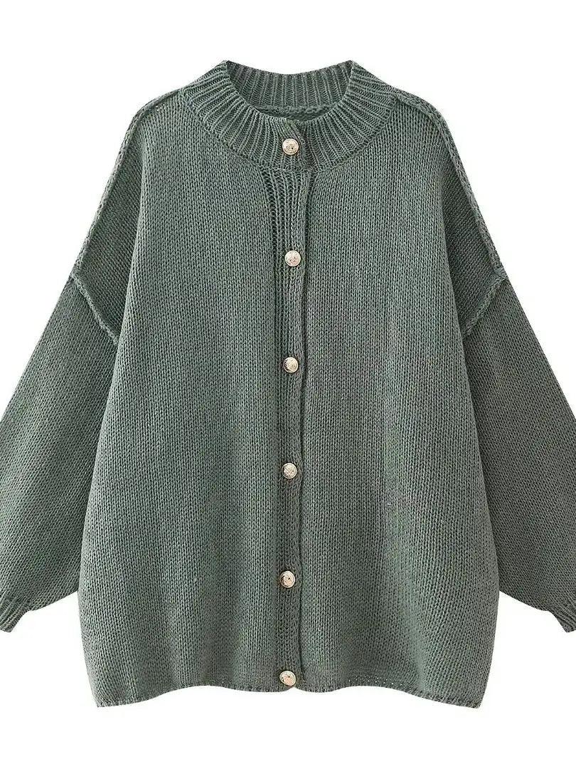 Button Cardigan Round Neck Lantern Long Sleeves Knit Outwear picture colour S5e6f541c4fb144ceaa48f421150e6ec73 STYLEINGER