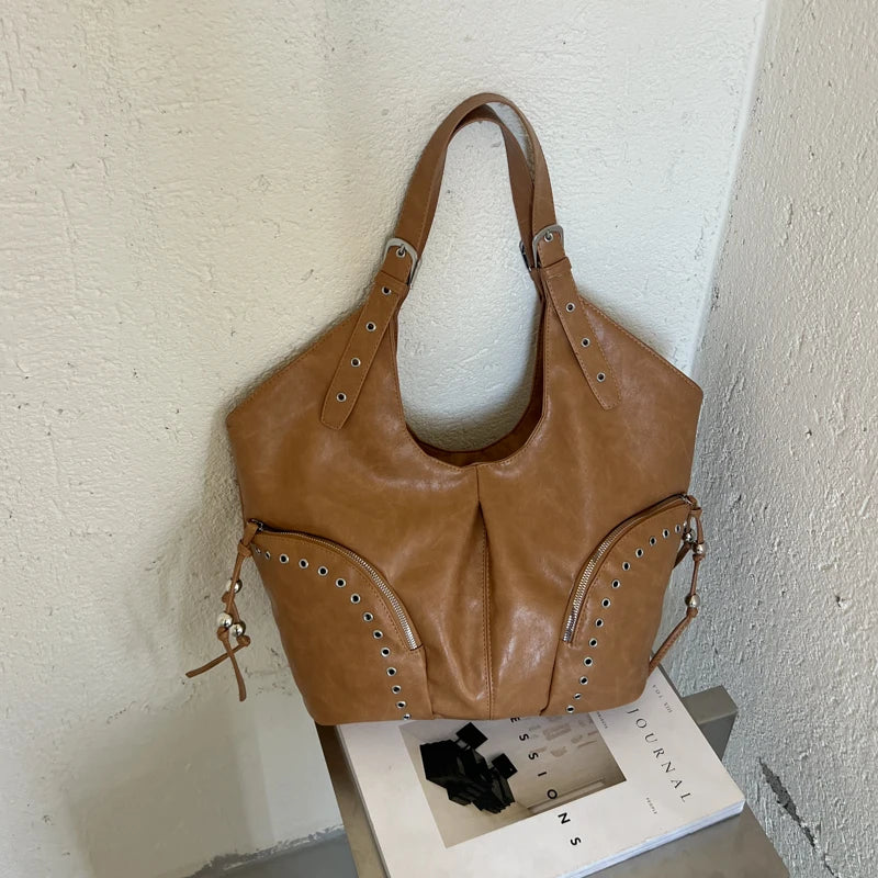 Women's Faux Leather Hobo Shoulder Bag with Zipper Closure