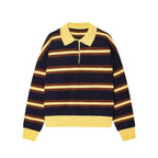 Women's Striped Polo Sweater Casual Long Sleeve Loose Pullover