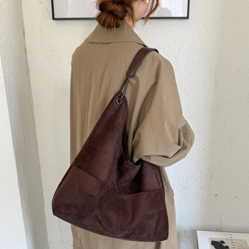 Women's Hobo Bag Vintage Large-Capacity Soft Faux-Suede Hasp Shoulder Bag with Phone Pocket