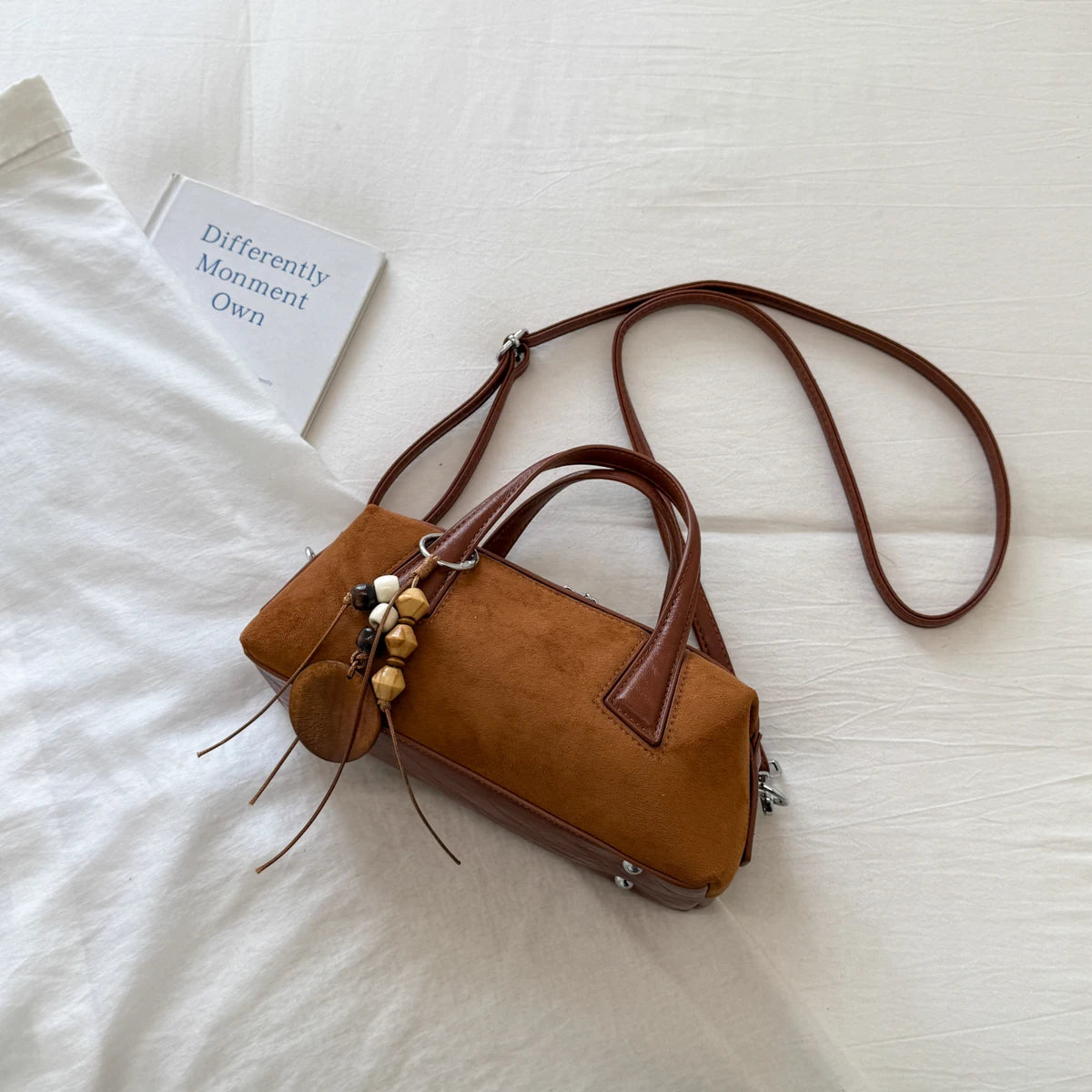 Women's Small Boston-Style PU Crossbody Bag with Zipper