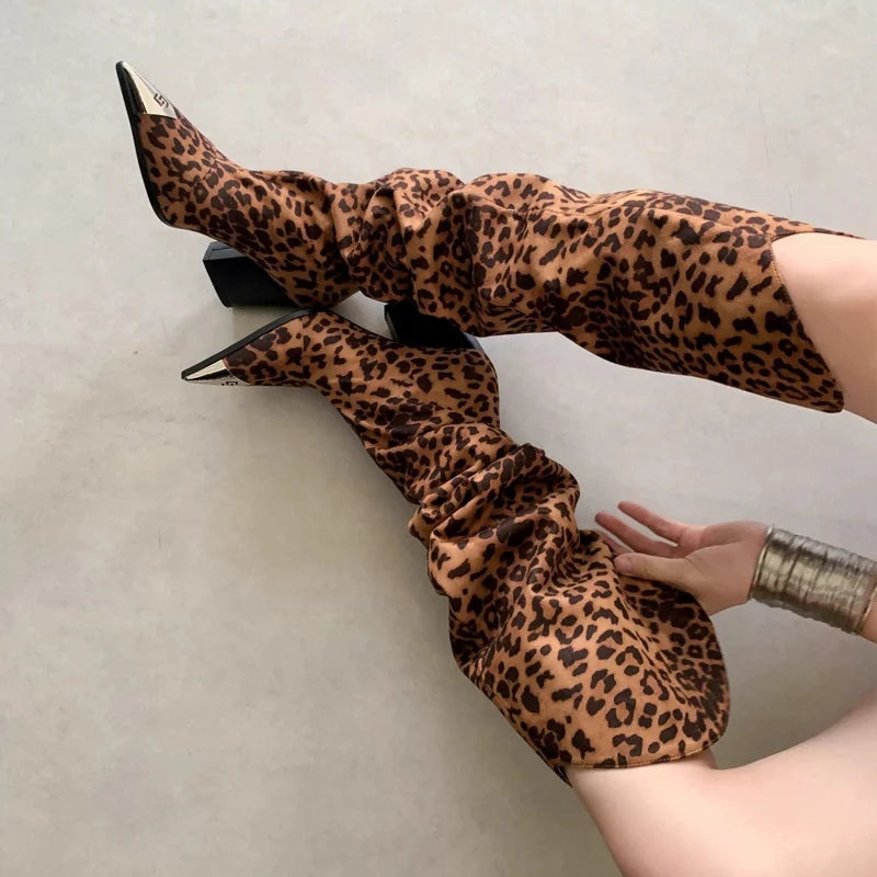 Women's Metal-Toe Western Boots in Leopard Print & Brown
