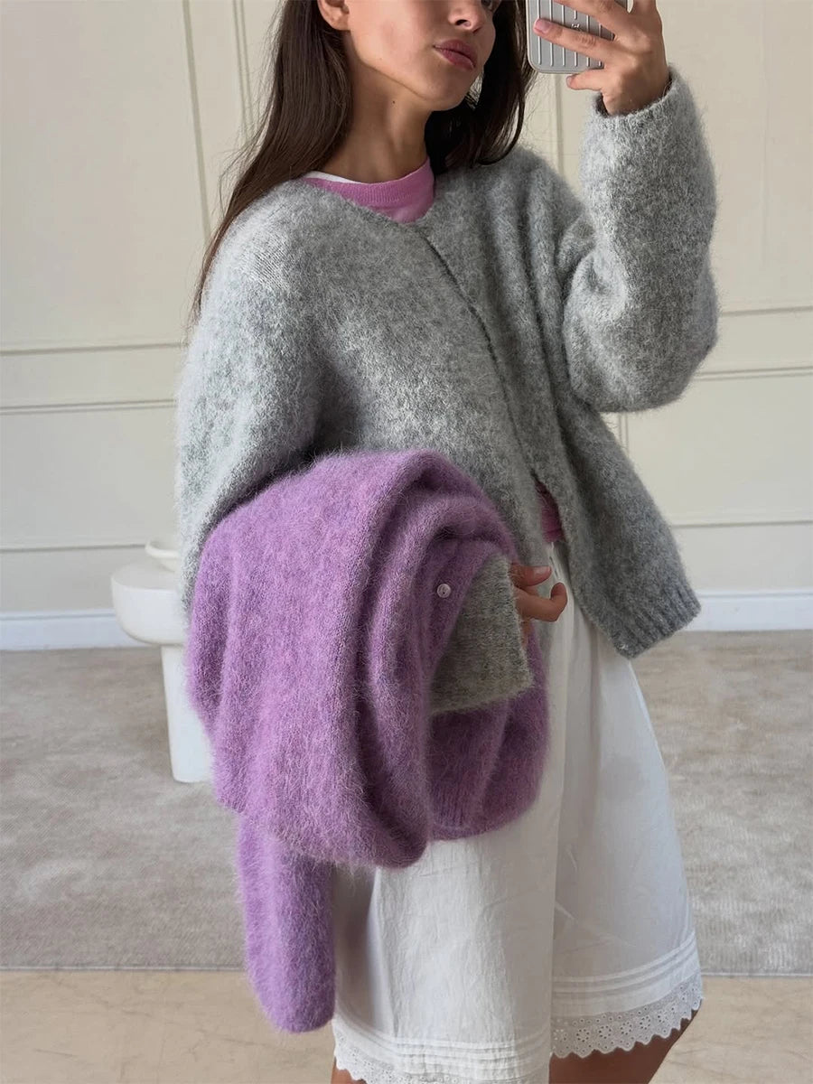 Women's Cardigan Single-Breasted O-Neck Button Knit Regular Fit Full-Sleeve Office Lady Spring Autumn Sweater