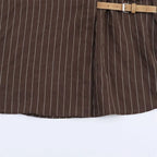 Women's Blouse Brown Striped Full-Sleeve Loose-Fit Single-Breasted Turn-Down Collar Shirt