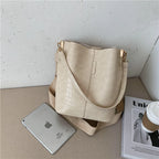 Women Bag Vintage Crocodile Pattern Crossbody Bags PU Leather Trend Designer Shoulder Handbags Large Capacity Bucket