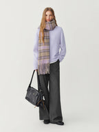 Women's Scarf Fringed Plaid Knit Polyester Cozy Warm Neck Warmer Casual Winter One Size