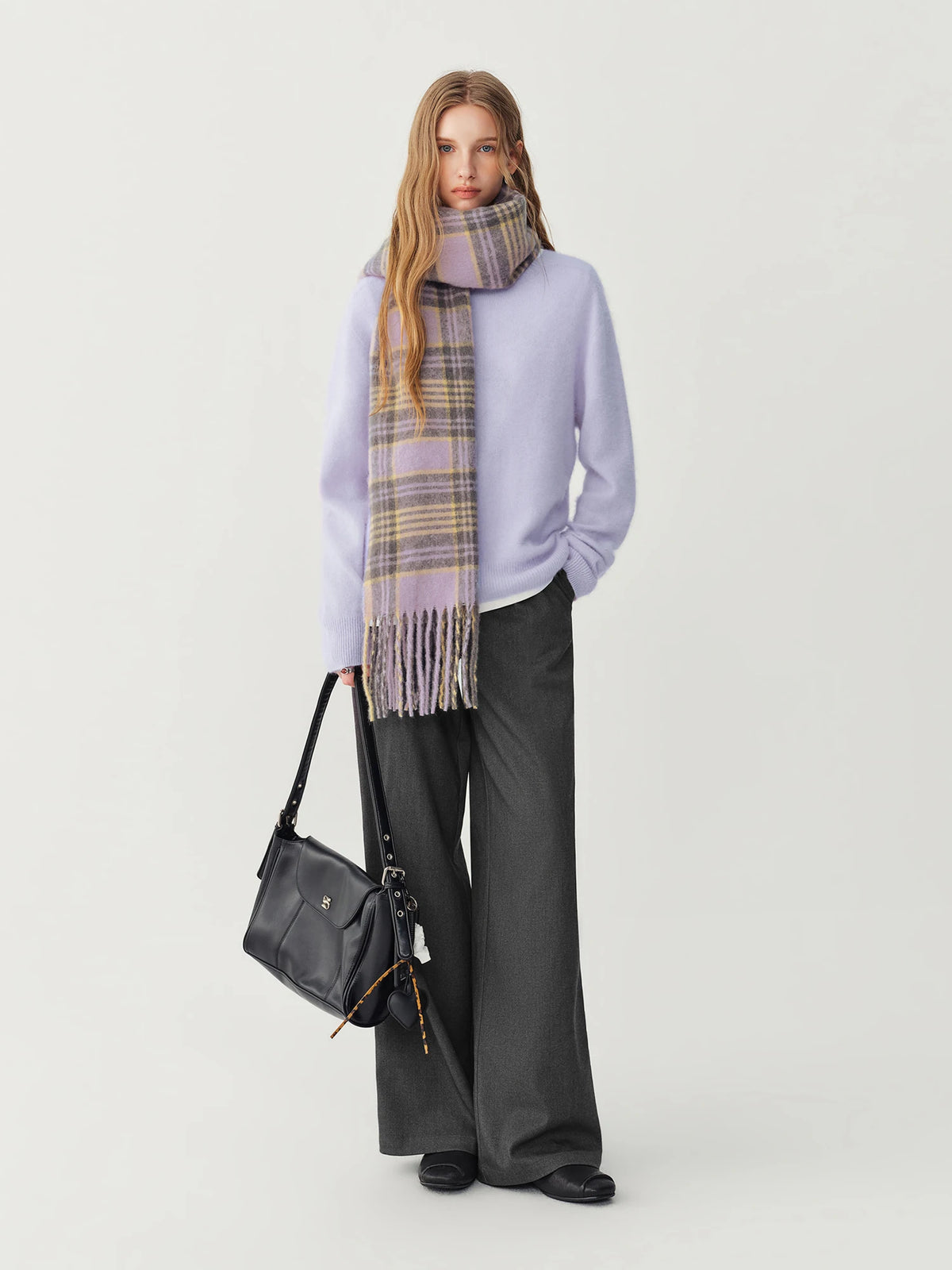 Women's Scarf Fringed Plaid Knit Polyester Cozy Warm Neck Warmer Casual Winter One Size