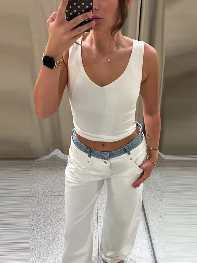 Casual Denim Patchwork Jeans Women Button Zippers Pocket Long Wide Leg Trousers Female 2026 Autumn Winter New Lady Bottoms Chic